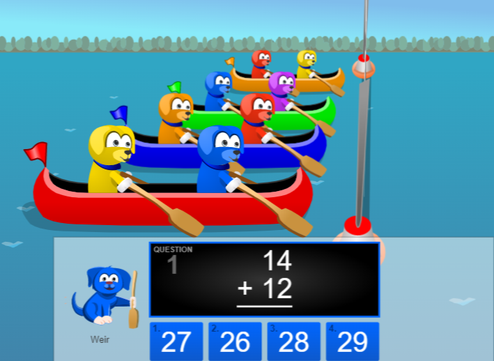 Puppy canoe race double addition game